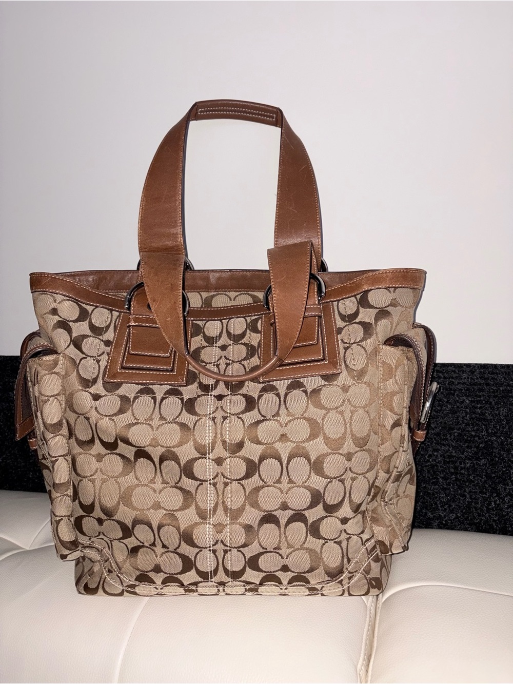 Coach Signature Canvas and Leather Large Tote in Brown